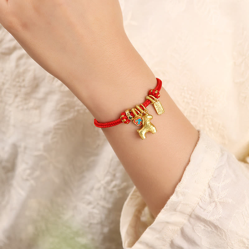Wear FengShui Year Of The Horse Copper Red String Fu Character Lotus Luck Bracelet