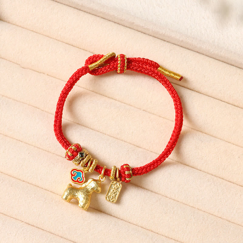 Wear FengShui Year Of The Horse Copper Red String Fu Character Lotus Luck Bracelet