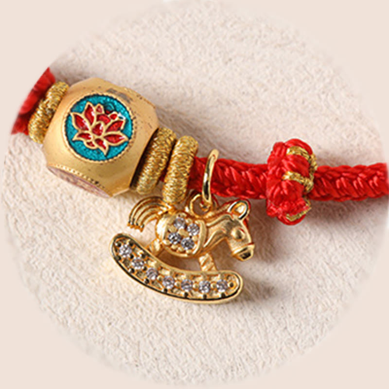 Wear FengShui Year Of The Horse Copper Red String Fu Character Lotus Luck Bracelet