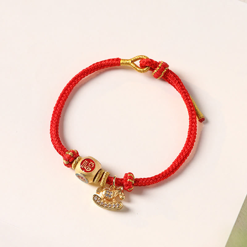 Wear FengShui Year Of The Horse Copper Red String Fu Character Lotus Luck Bracelet