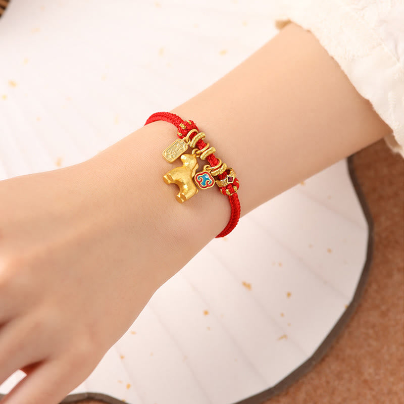 Wear FengShui Year Of The Horse Copper Red String Fu Character Lotus Luck Bracelet