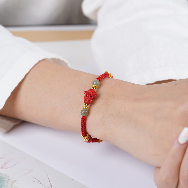 Wear FengShui Year Of The Horse Cinnabar Hetian Jade Red String Blessing Bracelet