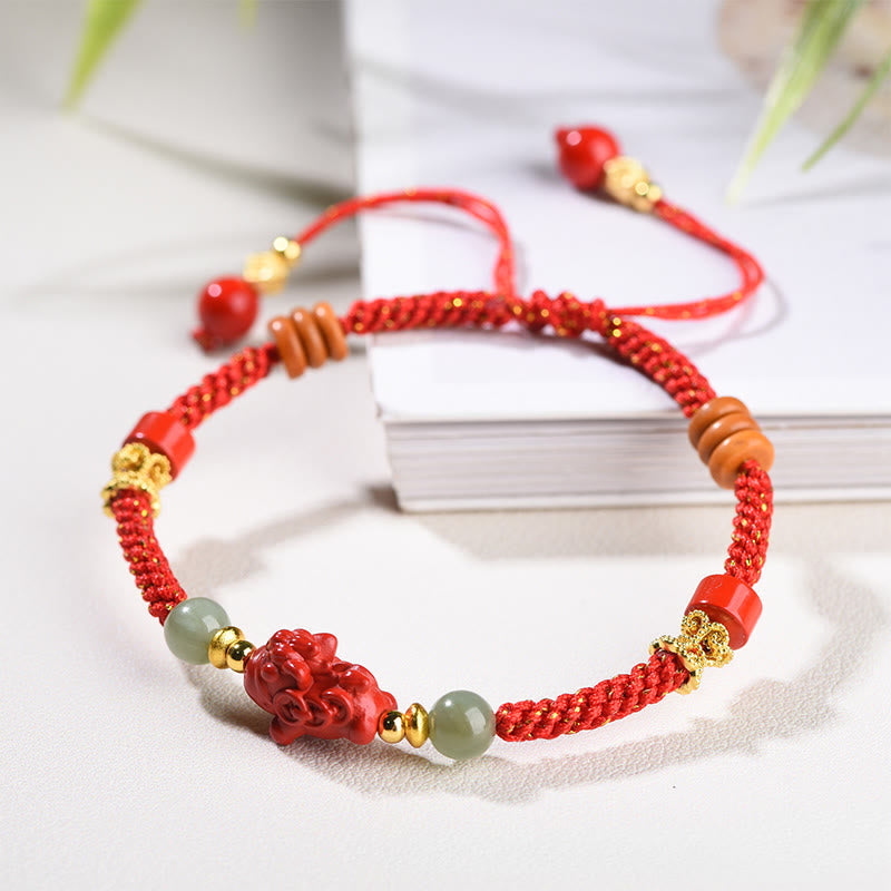 Wear FengShui Year Of The Horse Cinnabar Hetian Jade Red String Blessing Bracelet