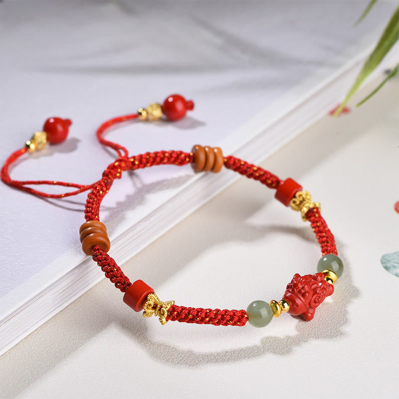 Wear FengShui Year Of The Horse Cinnabar Hetian Jade Red String Blessing Bracelet