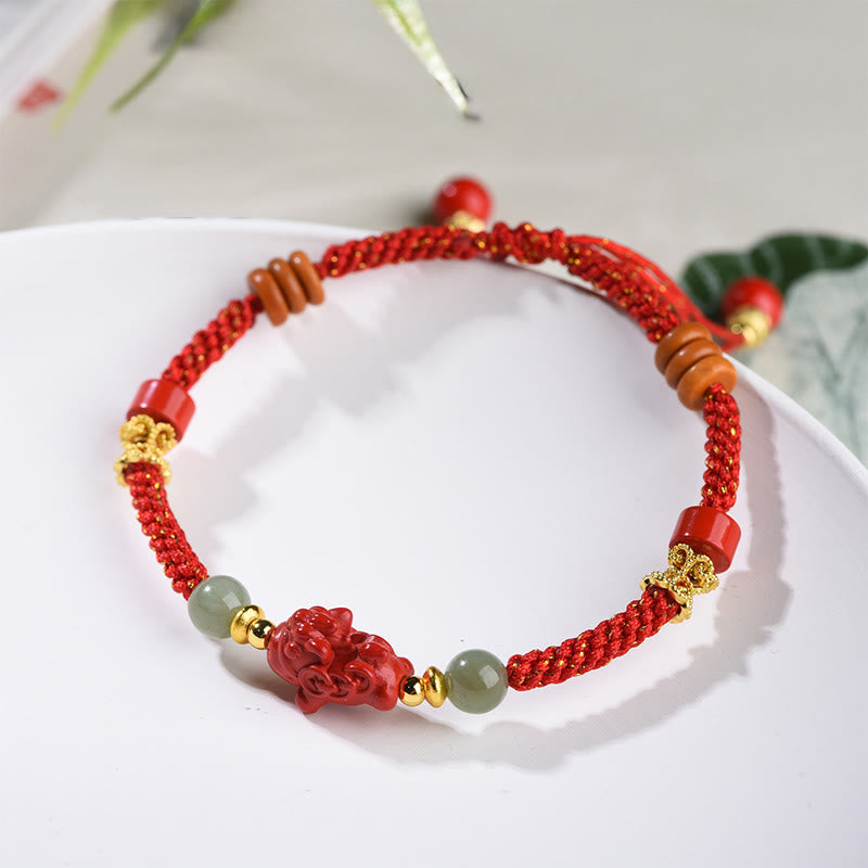 Wear FengShui Year Of The Horse Cinnabar Hetian Jade Red String Blessing Bracelet