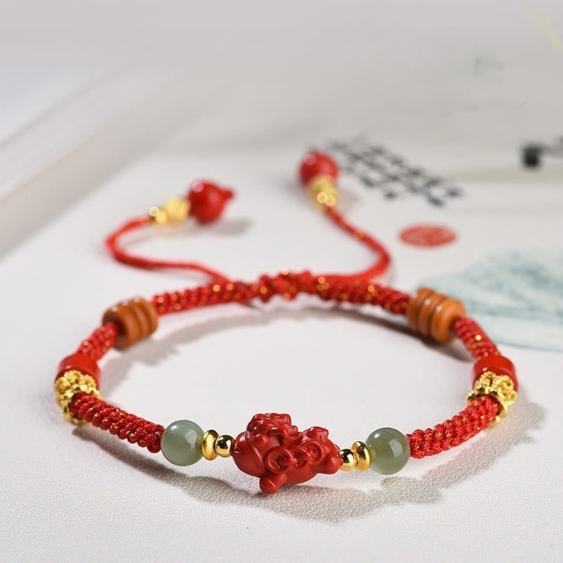 Wear FengShui Year Of The Horse Cinnabar Hetian Jade Red String Blessing Bracelet