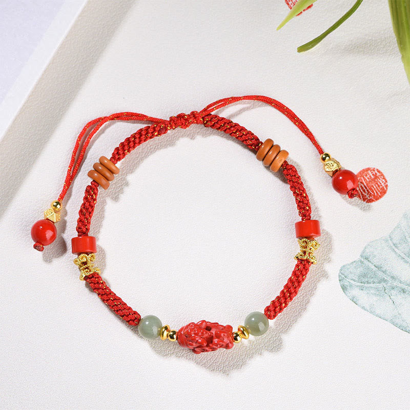 Wear FengShui Year Of The Horse Cinnabar Hetian Jade Red String Blessing Bracelet