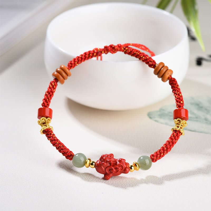 Wear FengShui Year Of The Horse Cinnabar Hetian Jade Red String Blessing Bracelet
