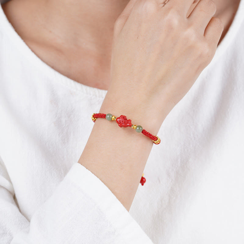 Wear FengShui Year Of The Horse Cinnabar Hetian Jade Red String Blessing Bracelet