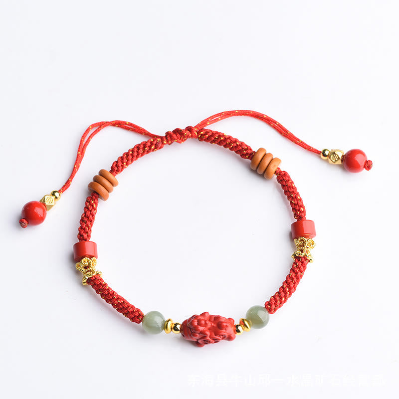 Wear FengShui Year Of The Horse Cinnabar Hetian Jade Red String Blessing Bracelet