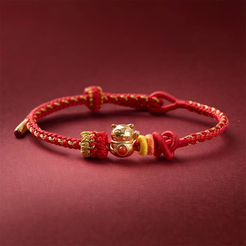 Wear FengShui Cat Copper Red String Luck Bracelet