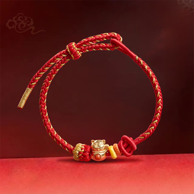 Wear FengShui Cat Copper Red String Luck Bracelet