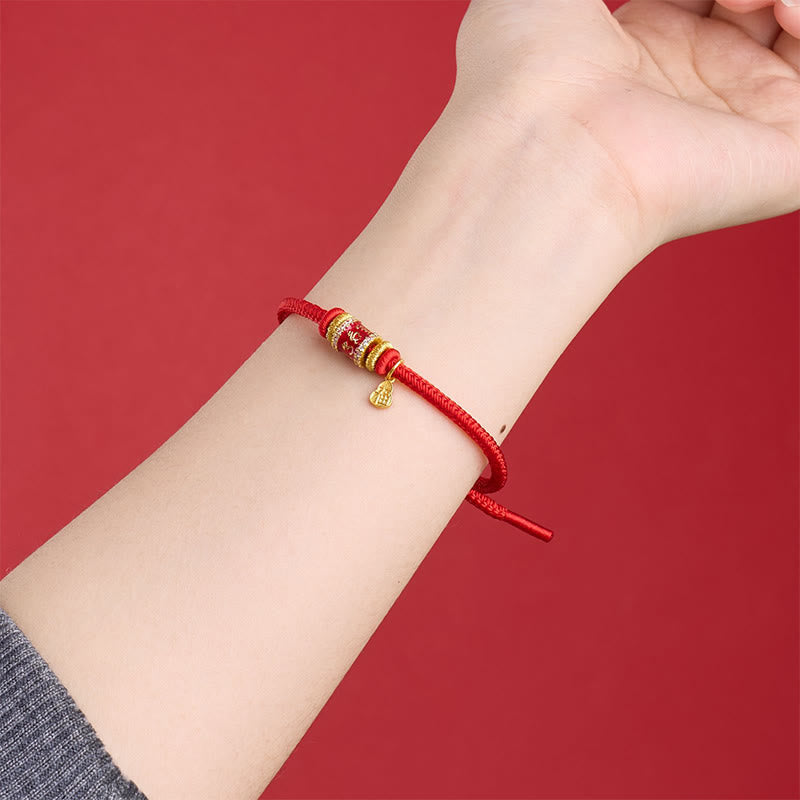 Wear FengShui Om Mani Padme Hum Fu Character Copper Red String Luck Bracelet