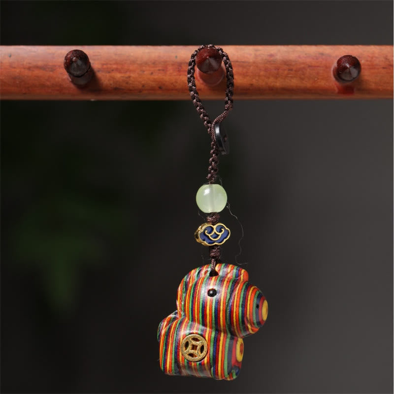 Wear FengShui "Hoping You Have a Joyful Year" Year of the Horse Rainbow Eucalyptus Small Leaf Red Sandalwood Key Chain Includes Gift Message Card
