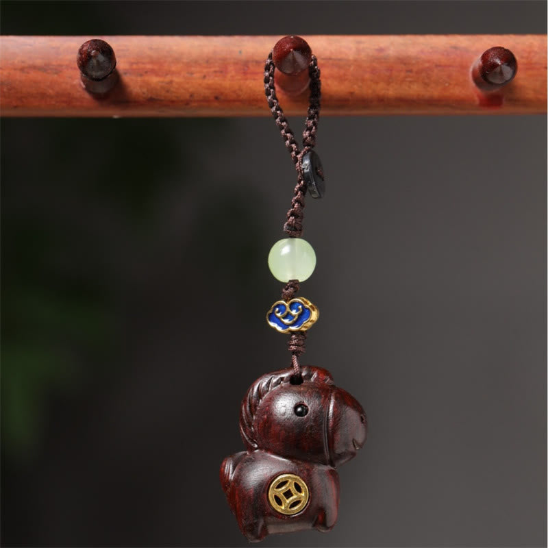 Wear FengShui "Hoping You Have a Joyful Year" Year of the Horse Rainbow Eucalyptus Small Leaf Red Sandalwood Key Chain Includes Gift Message Card