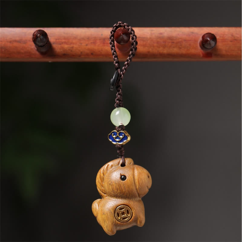 Wear FengShui "Hoping You Have a Joyful Year" Year of the Horse Rainbow Eucalyptus Small Leaf Red Sandalwood Key Chain Includes Gift Message Card
