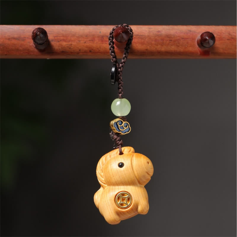 Wear FengShui "Hoping You Have a Joyful Year" Year of the Horse Rainbow Eucalyptus Small Leaf Red Sandalwood Key Chain Includes Gift Message Card