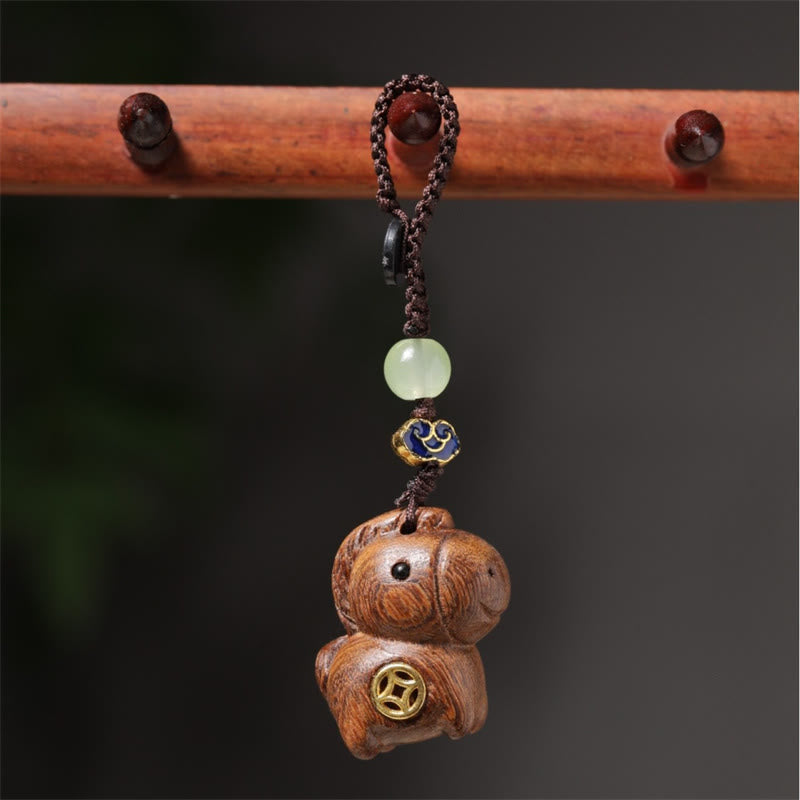 Wear FengShui "Hoping You Have a Joyful Year" Year of the Horse Rainbow Eucalyptus Small Leaf Red Sandalwood Key Chain Includes Gift Message Card