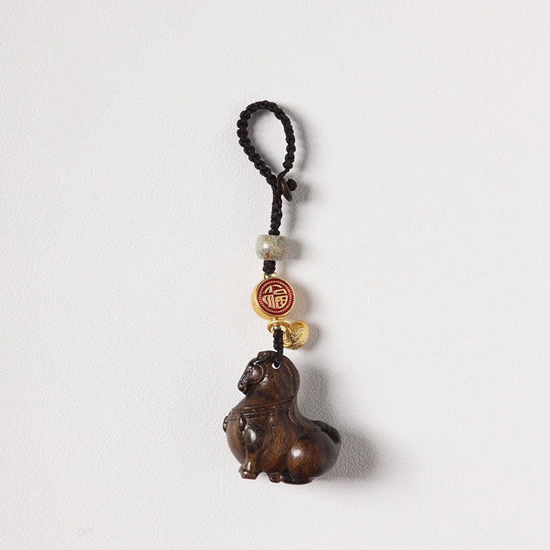 Wear FengShui Year Of The Horse Fu Character Small Leaf Red Sandalwood Various Sandalwood Balance Key Chain