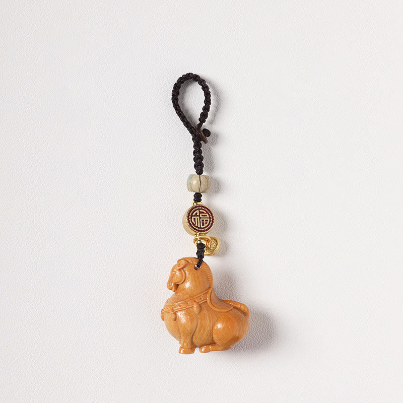 Wear FengShui Year Of The Horse Fu Character Small Leaf Red Sandalwood Various Sandalwood Balance Key Chain