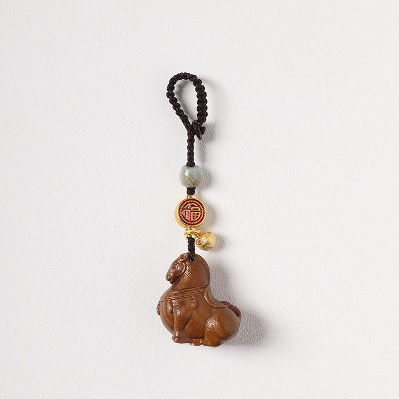 Wear FengShui Year Of The Horse Fu Character Small Leaf Red Sandalwood Various Sandalwood Balance Key Chain