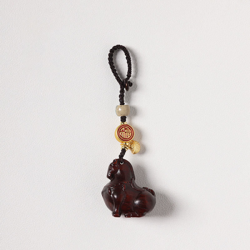 Wear FengShui Year Of The Horse Fu Character Small Leaf Red Sandalwood Various Sandalwood Balance Key Chain