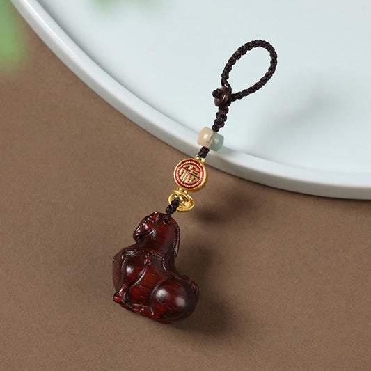 Wear FengShui Year Of The Horse Fu Character Small Leaf Red Sandalwood Various Sandalwood Balance Key Chain