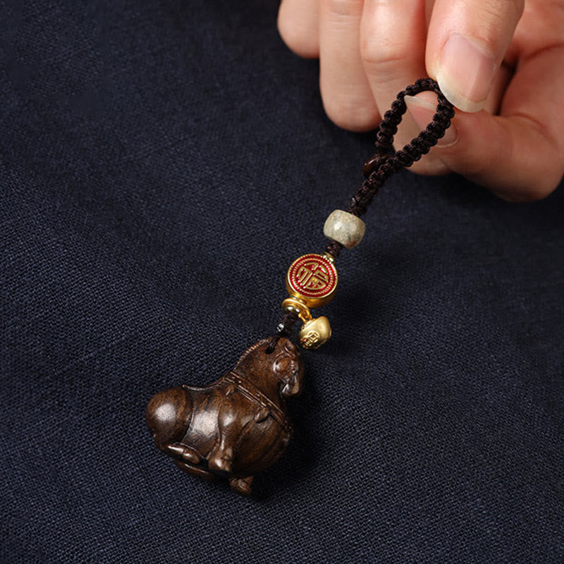 Wear FengShui Year Of The Horse Fu Character Small Leaf Red Sandalwood Various Sandalwood Balance Key Chain