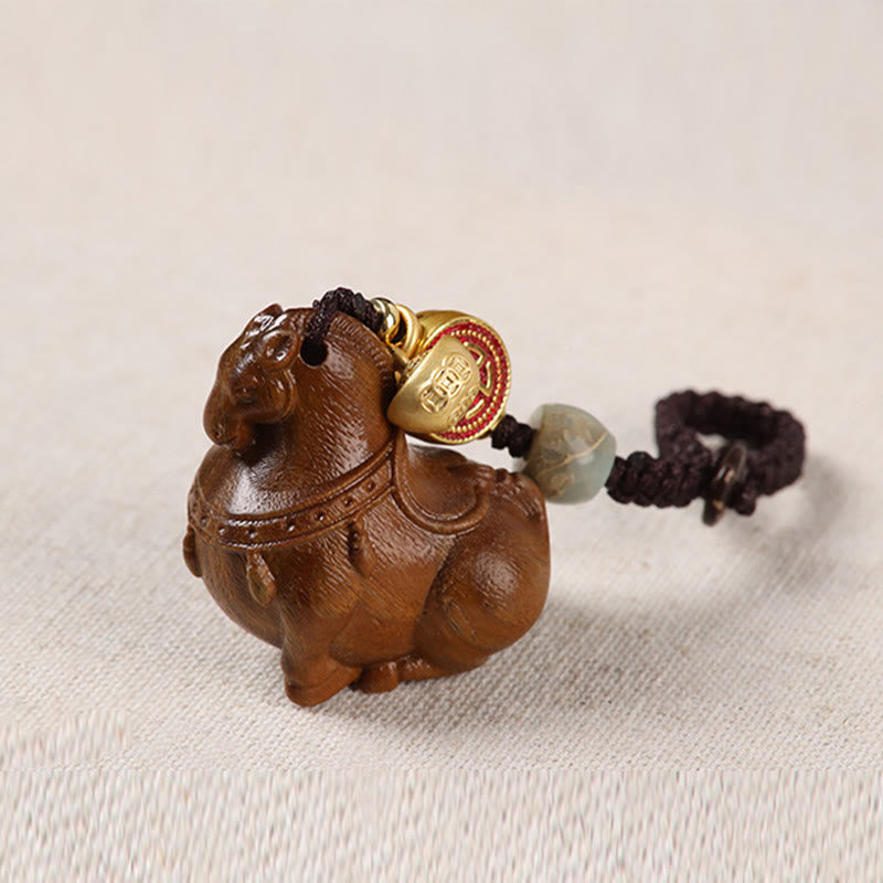 Wear FengShui Year Of The Horse Fu Character Small Leaf Red Sandalwood Various Sandalwood Balance Key Chain