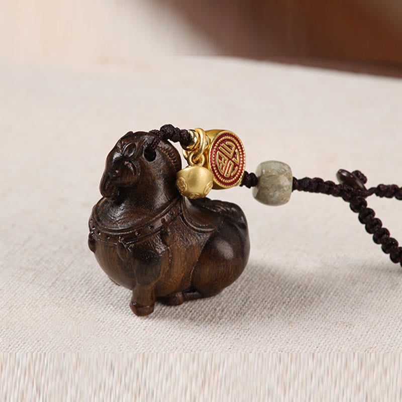 Wear FengShui Year Of The Horse Fu Character Small Leaf Red Sandalwood Various Sandalwood Balance Key Chain