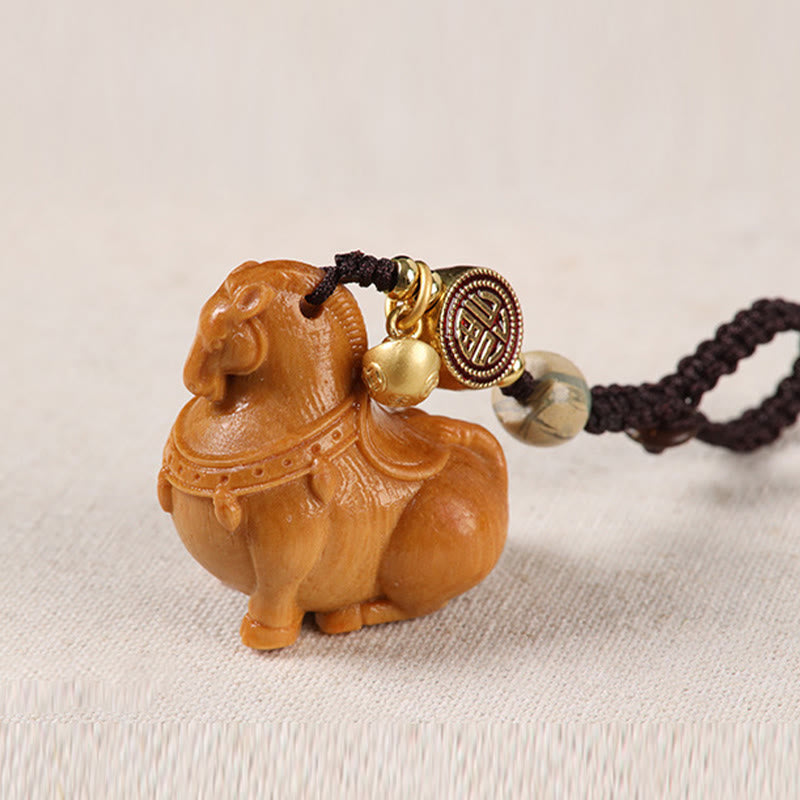 Wear FengShui Year Of The Horse Fu Character Small Leaf Red Sandalwood Various Sandalwood Balance Key Chain