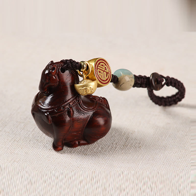 Wear FengShui Year Of The Horse Fu Character Small Leaf Red Sandalwood Various Sandalwood Balance Key Chain