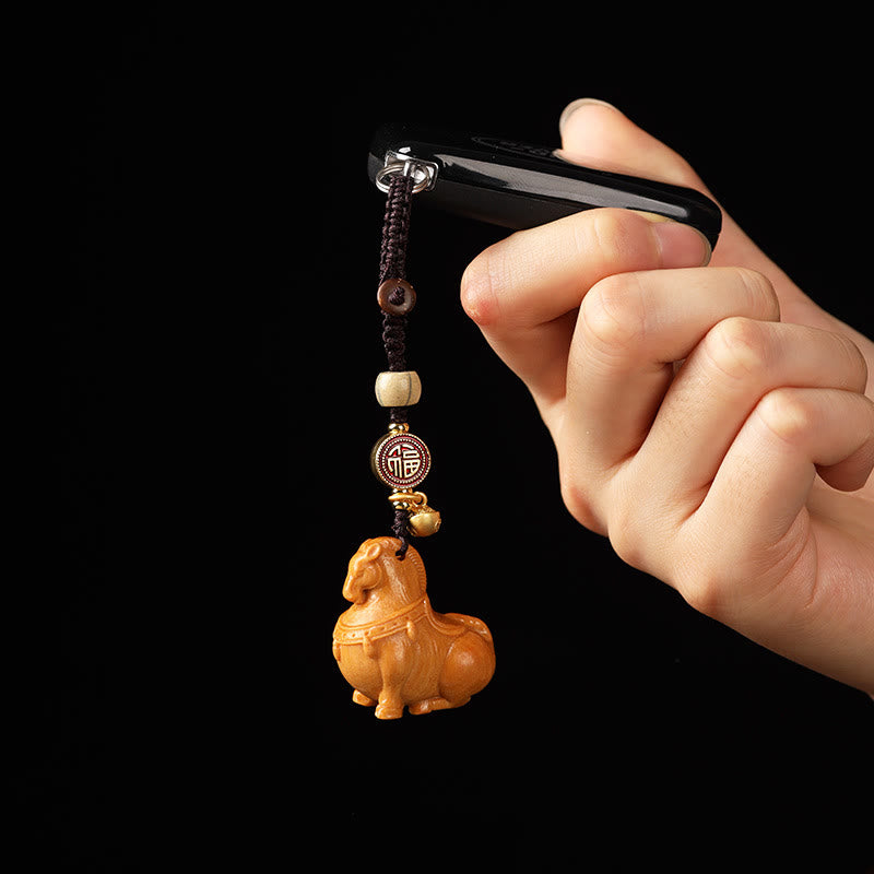 Wear FengShui Year Of The Horse Fu Character Small Leaf Red Sandalwood Various Sandalwood Balance Key Chain