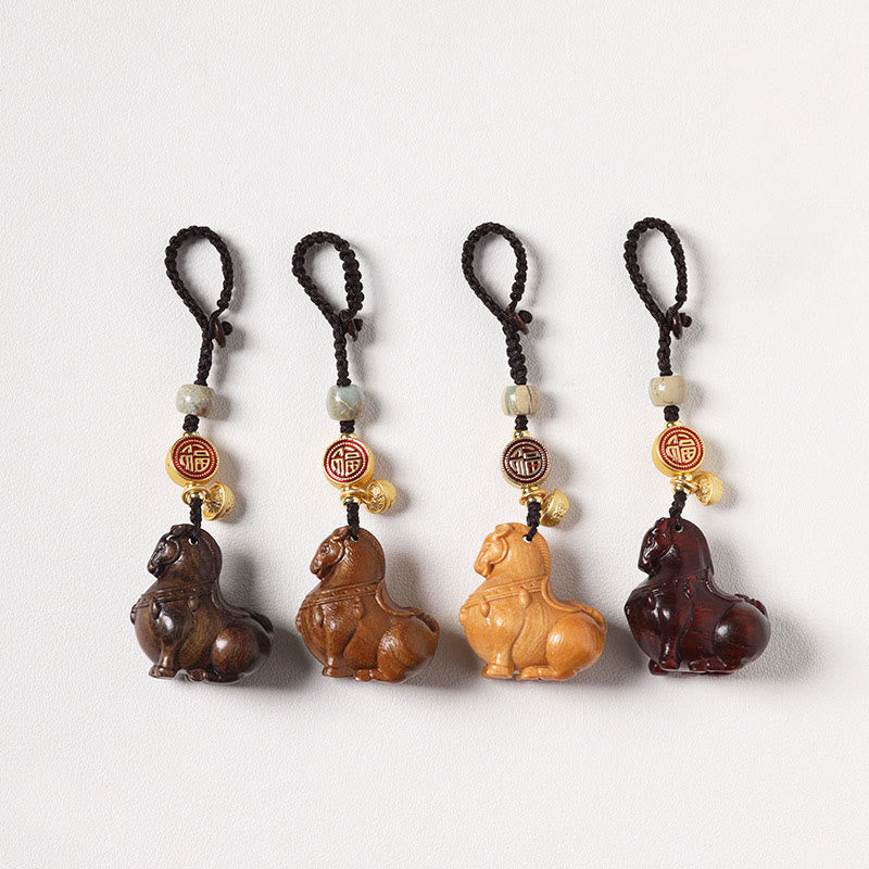 Wear FengShui Year Of The Horse Fu Character Small Leaf Red Sandalwood Various Sandalwood Balance Key Chain
