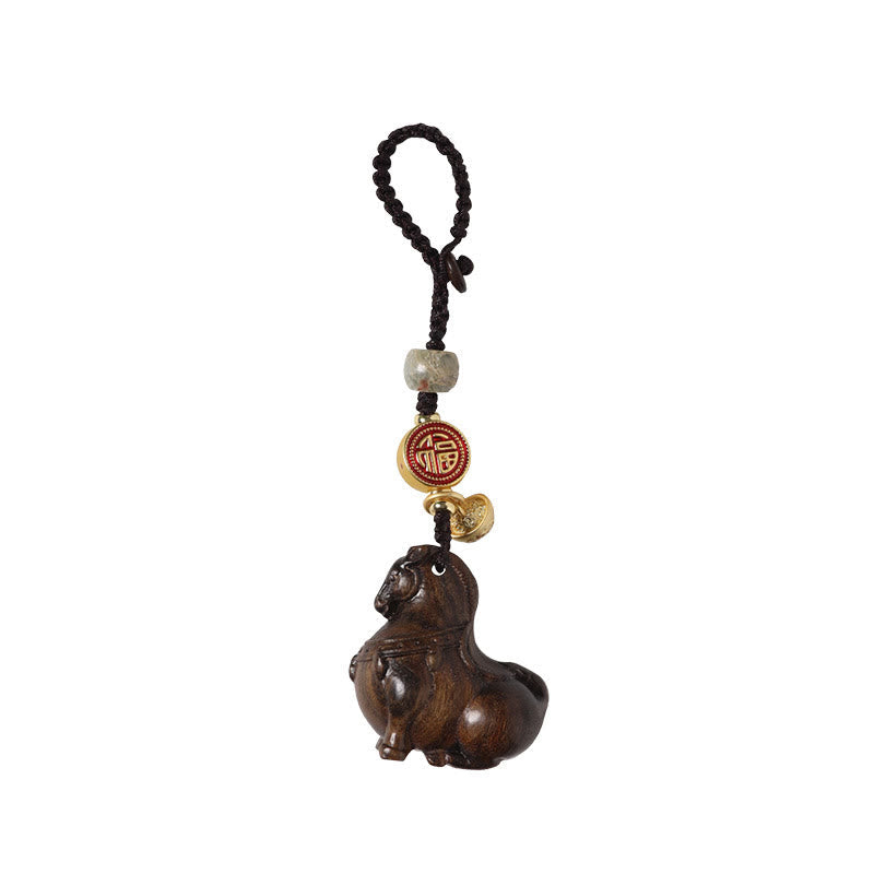 Wear FengShui Year Of The Horse Fu Character Small Leaf Red Sandalwood Various Sandalwood Balance Key Chain