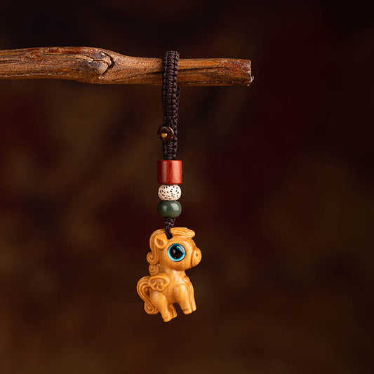 Wear FengShui Year Of The Horse Red Sandalwood Star Moon Bodhi Seed Blessing Key Chain