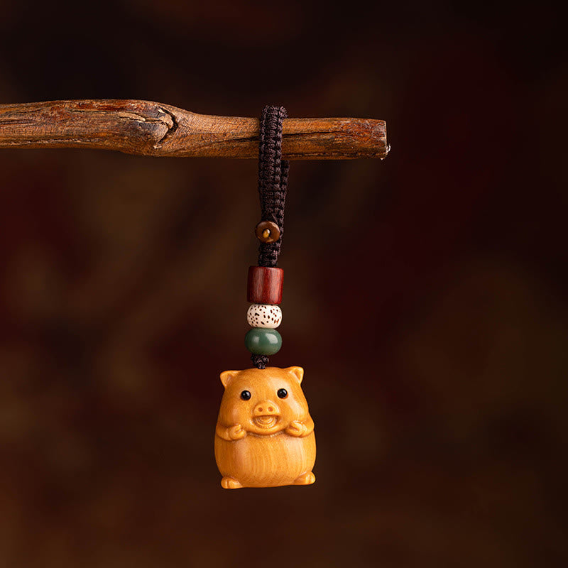 Wear FengShui Year Of The Horse Red Sandalwood Star Moon Bodhi Seed Blessing Key Chain