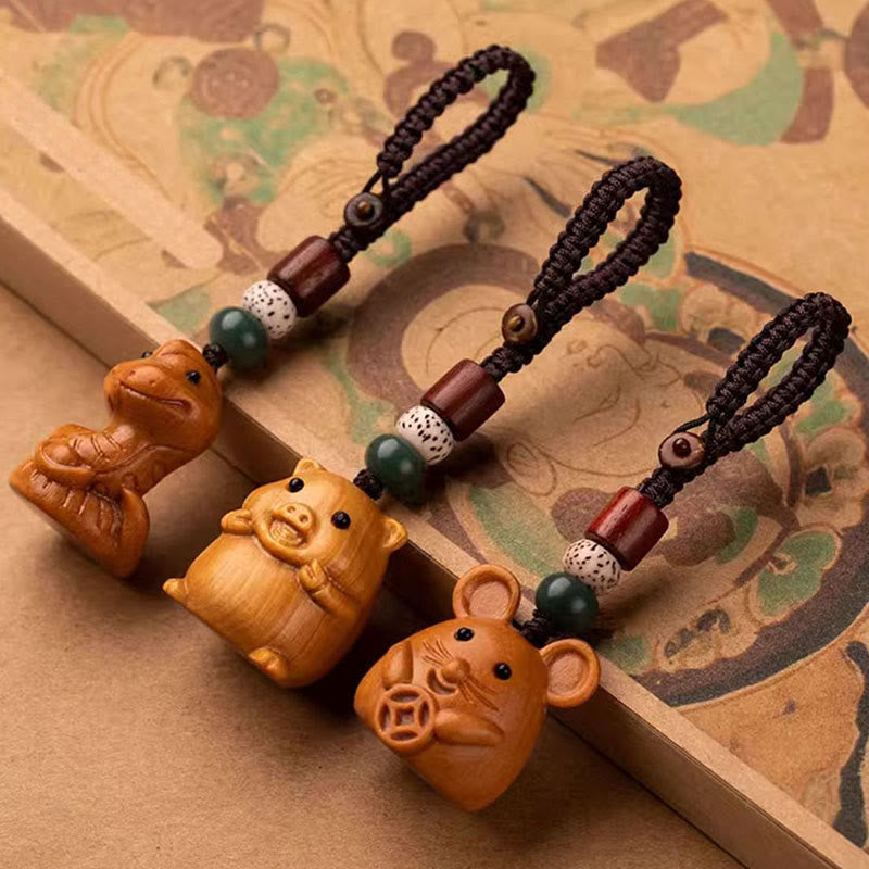 Wear FengShui Year Of The Horse Red Sandalwood Star Moon Bodhi Seed Blessing Key Chain