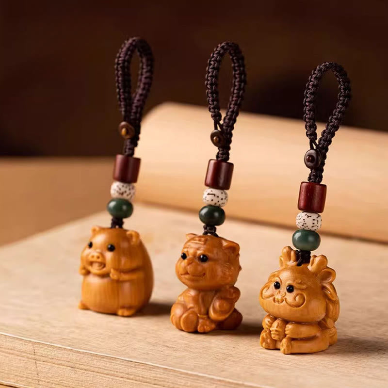 Wear FengShui Year Of The Horse Red Sandalwood Star Moon Bodhi Seed Blessing Key Chain