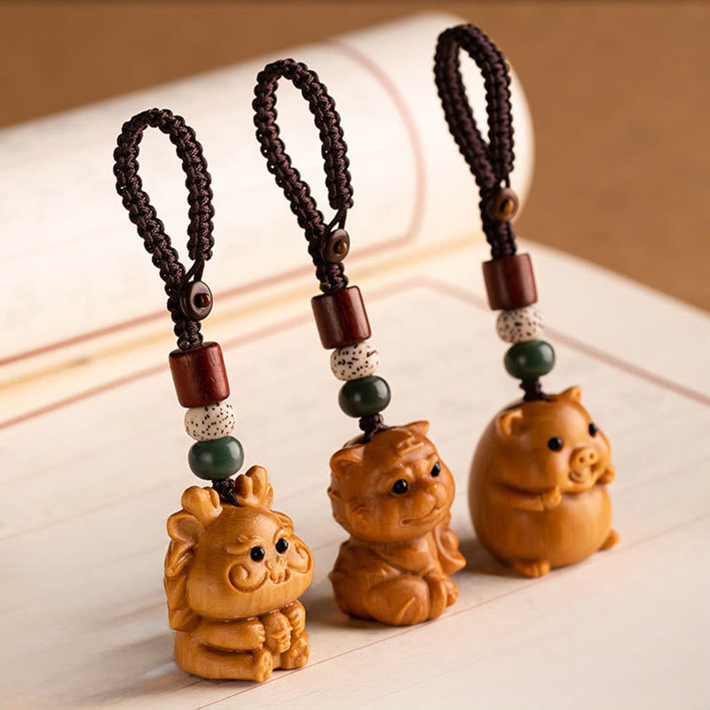 Wear FengShui Year Of The Horse Red Sandalwood Star Moon Bodhi Seed Blessing Key Chain