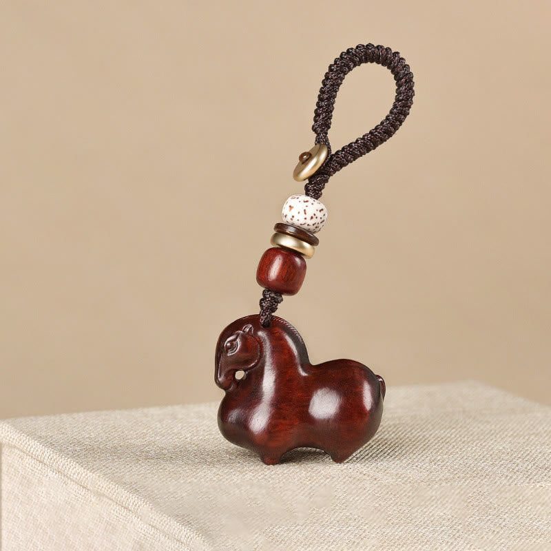 Buddha Stones Year Of The Horse Small Leaf Red Sandalwood Balance Key Chain