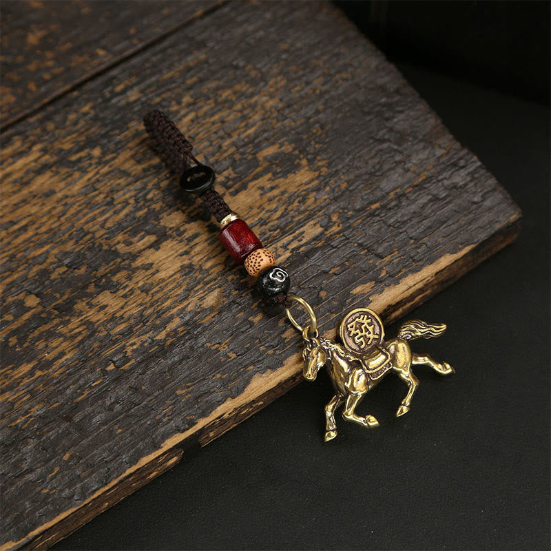 Wear FengShui Year Of The Horse Copper Brass Five-emperor Coins Pixiu Ward Off Evil Spirits Key Chain