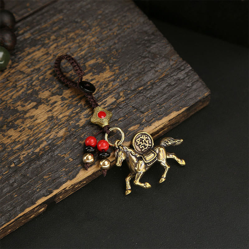 Wear FengShui Year Of The Horse Copper Brass Five-emperor Coins Pixiu Ward Off Evil Spirits Key Chain