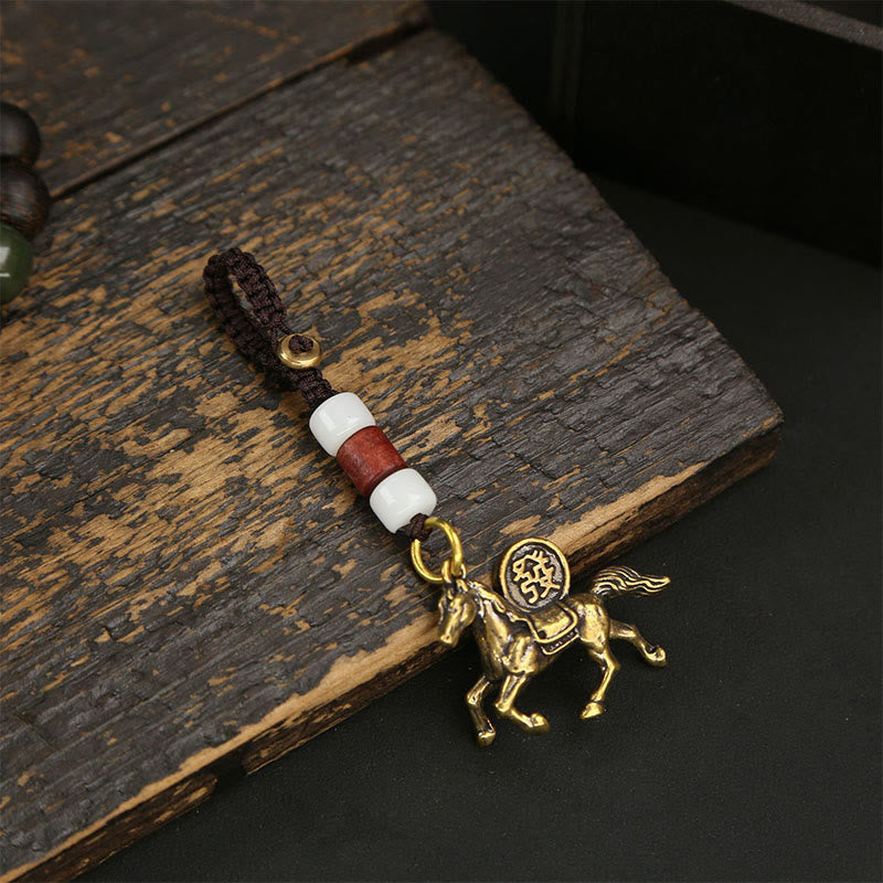 Wear FengShui Year Of The Horse Copper Brass Five-emperor Coins Pixiu Ward Off Evil Spirits Key Chain