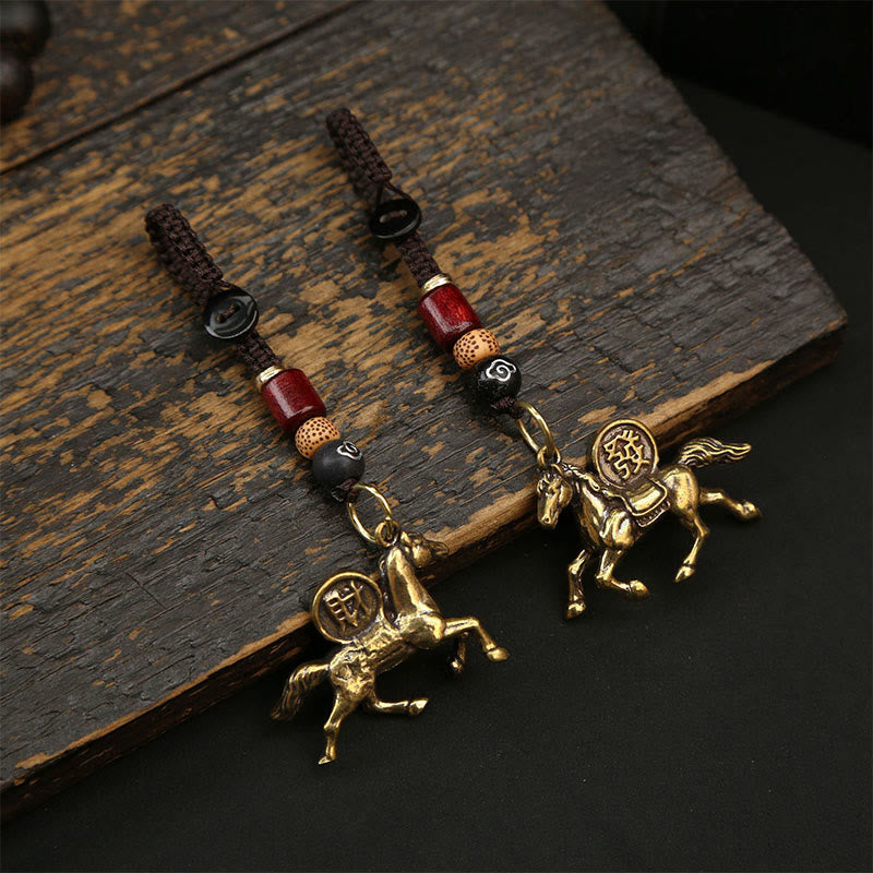 Wear FengShui Year Of The Horse Copper Brass Five-emperor Coins Pixiu Ward Off Evil Spirits Key Chain