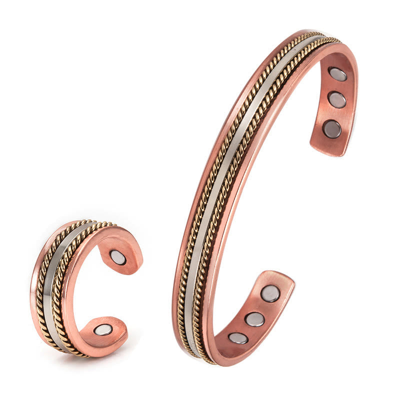 Wear FengShui Retro Twisted Design Copper Open Wealth Luck Cuff Bracelet Bangle Ring