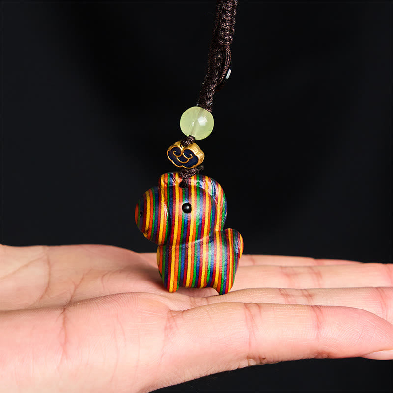 Wear FengShui "Hoping You Have a Joyful Year" Year of the Horse Rainbow Eucalyptus Small Leaf Red Sandalwood Key Chain Includes Gift Message Card