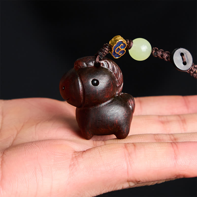 Wear FengShui "Hoping You Have a Joyful Year" Year of the Horse Rainbow Eucalyptus Small Leaf Red Sandalwood Key Chain Includes Gift Message Card