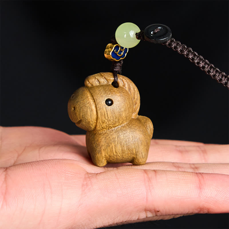 Wear FengShui "Hoping You Have a Joyful Year" Year of the Horse Rainbow Eucalyptus Small Leaf Red Sandalwood Key Chain Includes Gift Message Card