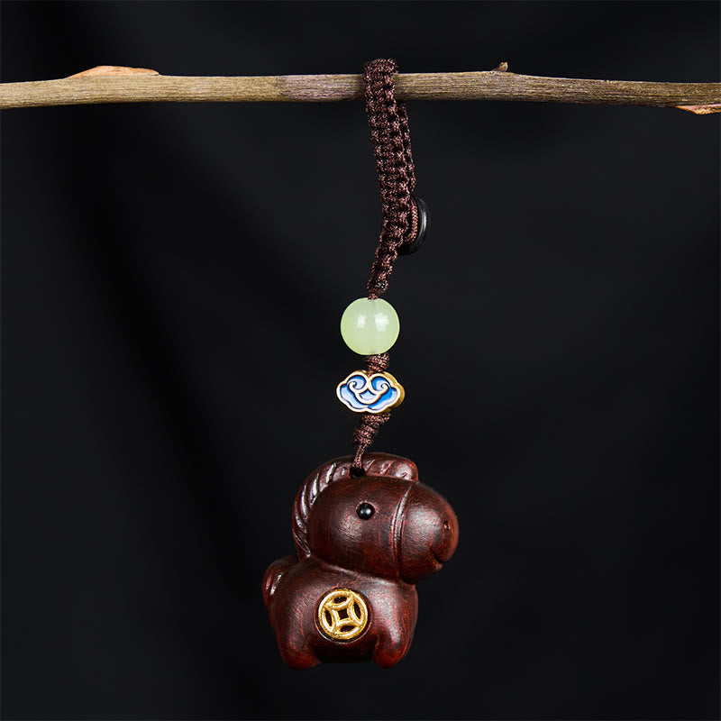 Wear FengShui "Hoping You Have a Joyful Year" Year of the Horse Rainbow Eucalyptus Small Leaf Red Sandalwood Key Chain Includes Gift Message Card